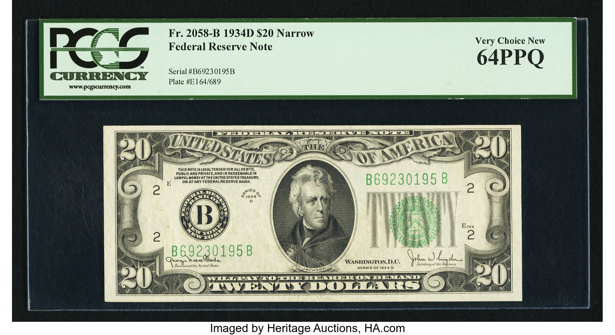 image for: Fr. 2058-B $20 1934D Federal Reserve Note. PCGS Very Choice New 64PPQ....