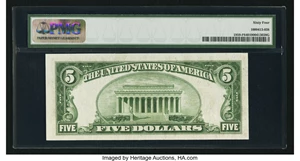 image for: Fr. 1959-F $5 1934C Wide Federal Reserve Note. PMG Choice Uncirculated 64....