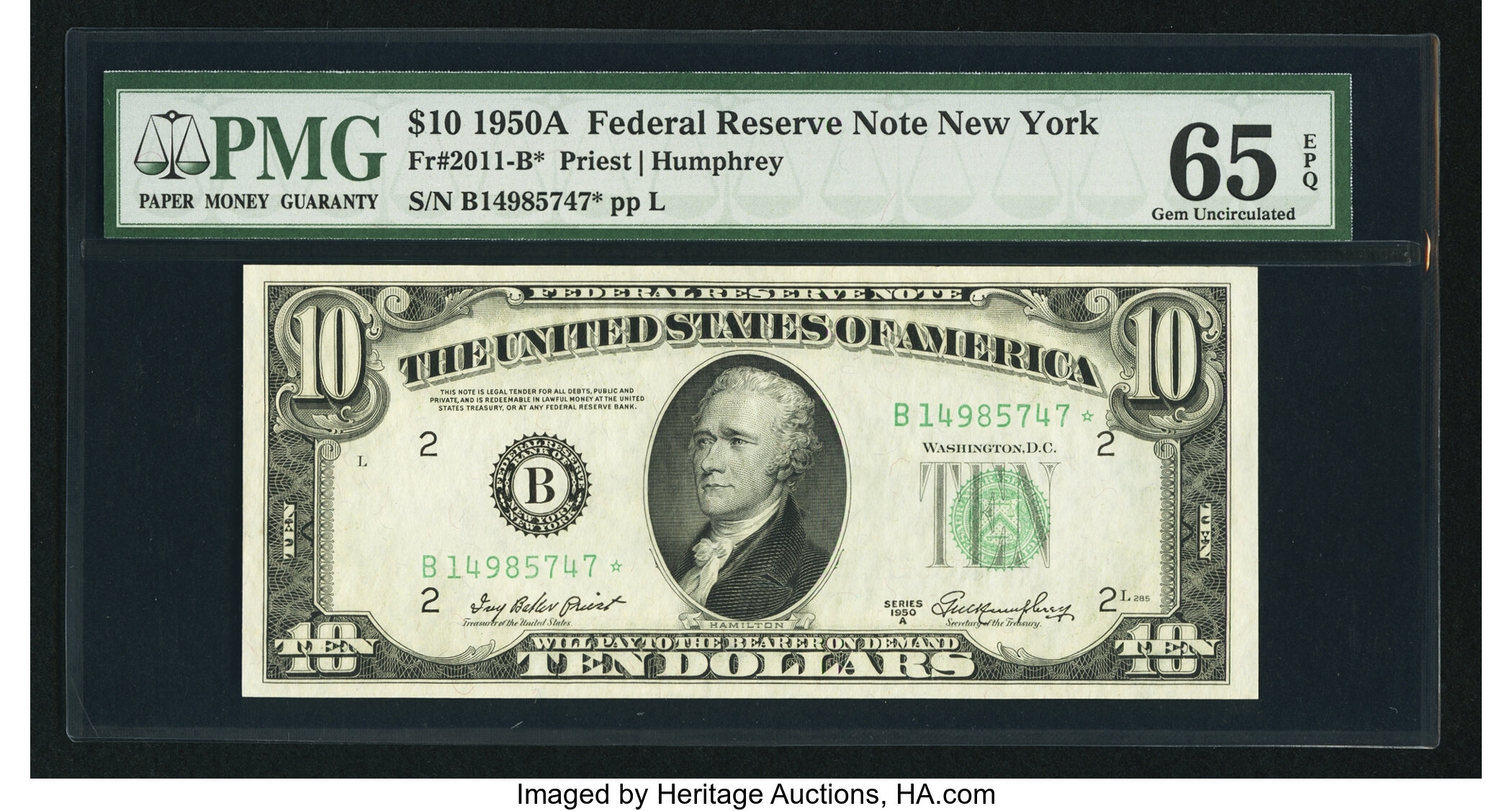 image for: Fr. 2011-B* $10 1950A Federal Reserve Star Note. PMG Gem Uncirculated 65 EPQ....