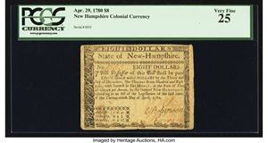 image for: New Hampshire Apr. 29, 1780 $8 PCGS Very Fine 25....