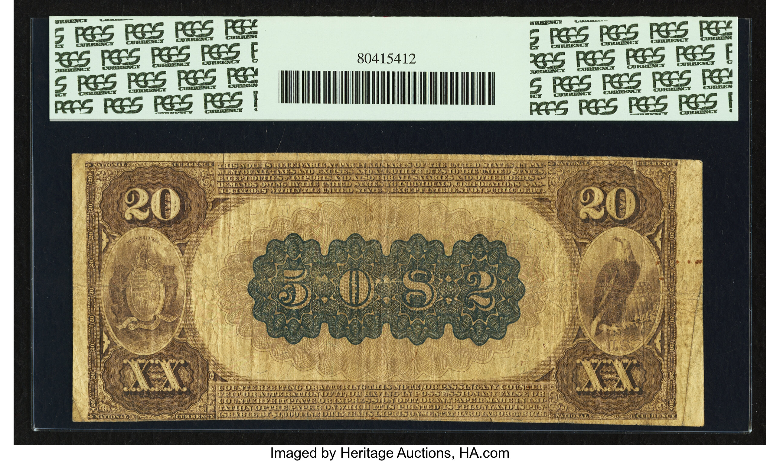 image for: Springfield, MO - $20 1882 Brown Back Fr. 502 The National Exchange Bank Ch. # (M)5082...