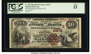 image for: Olean, NY - $10 1882 Brown Back Fr. 489 The Exchange NB Ch. # (E)2376...