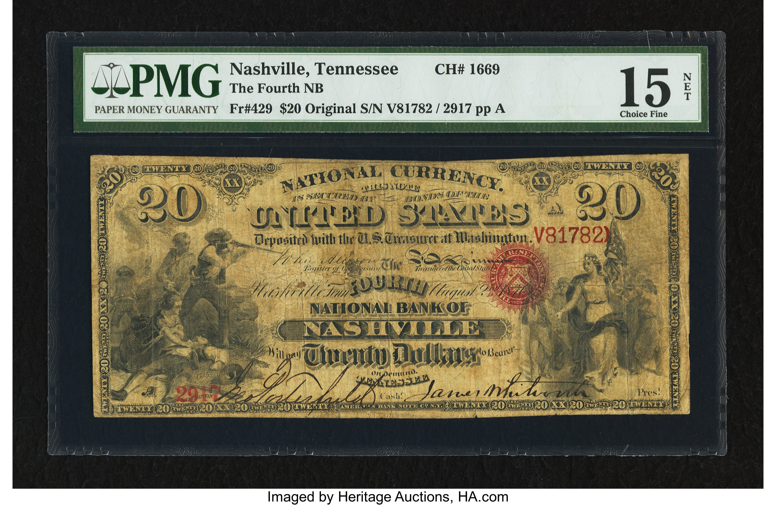 image for: Nashville, TN - $20 Original Fr. 429 The Fourth NB Ch. # 1669...