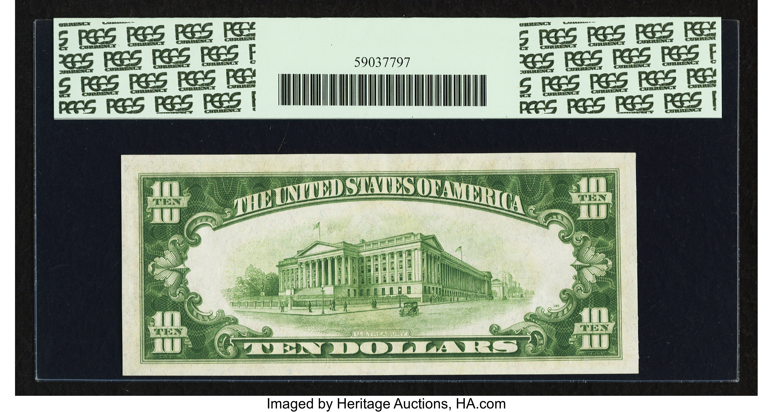 image for: Fr. 2002-B* $10 1928B Light Green Seal Federal Reserve Note. PCGS Choice About New 58PPQ....