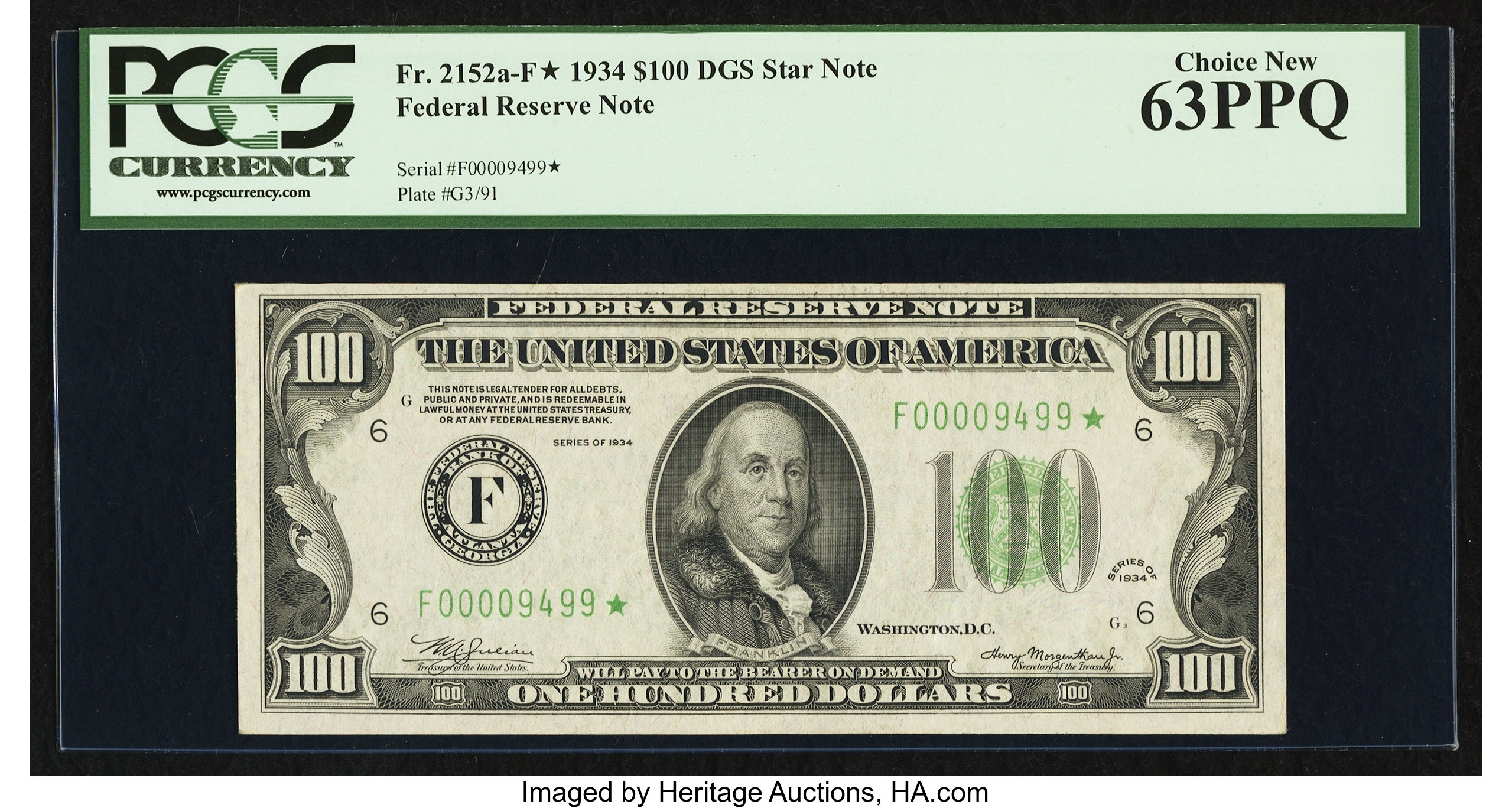 image for: Fr. 2152-F* $100 1934 Federal Reserve Note. PCGS Choice New 63PPQ....