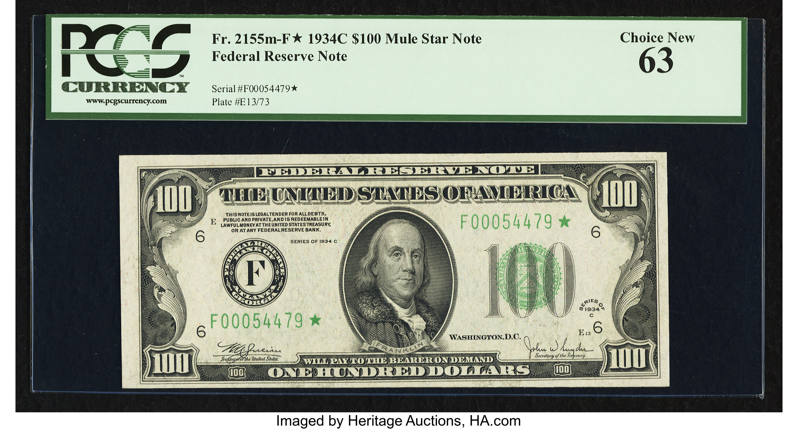 image for: Fr. 2155-F* $100 1934C Federal Reserve Note. PCGS Choice New 63....
