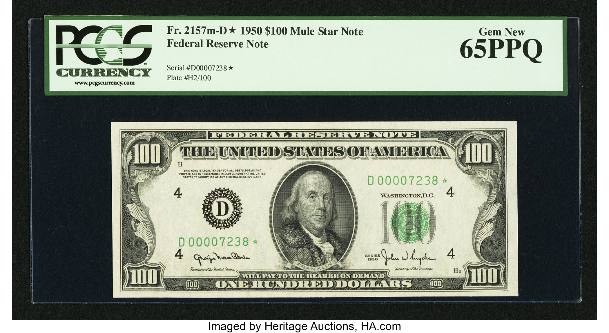image for: Fr. 2157-D* $100 1950 Mule Federal Reserve Note. PCGS Gem New 65PPQ....
