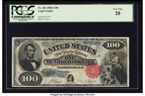 image for: Fr. 181 $100 1880 Legal Tender PCGS Very Fine 20....