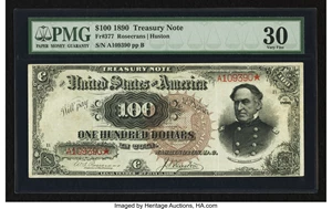 image for: Fr. 377 $100 1890 Treasury Note PMG Very Fine 30....
