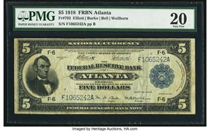 image for: Fr. 792 $5 1918 Federal Reserve Bank Note PMG Very Fine 20....