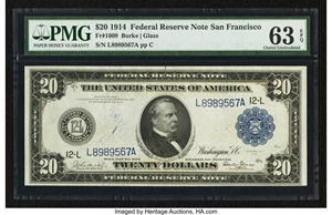 image for: Fr. 1009 $20 1914 Federal Reserve Note PMG Choice Uncirculated 63 EPQ....