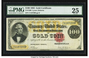 image for: Fr. 1206 $100 1882 Gold Certificate PMG Very Fine 25....