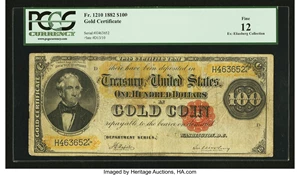 image for: Fr. 1210 $100 1882 Gold Certificate PCGS Fine 12....