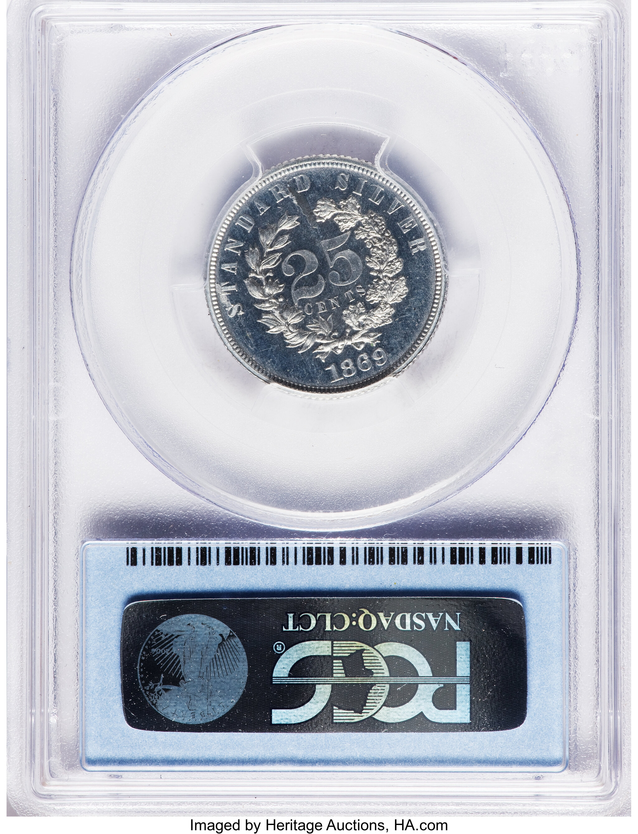 image for: 1869 25C Standard Silver Quarter Dollar, Judd-731, Pollock-812, High R.7 -- Laminated Planchet -- PR63 PCGS Secure....