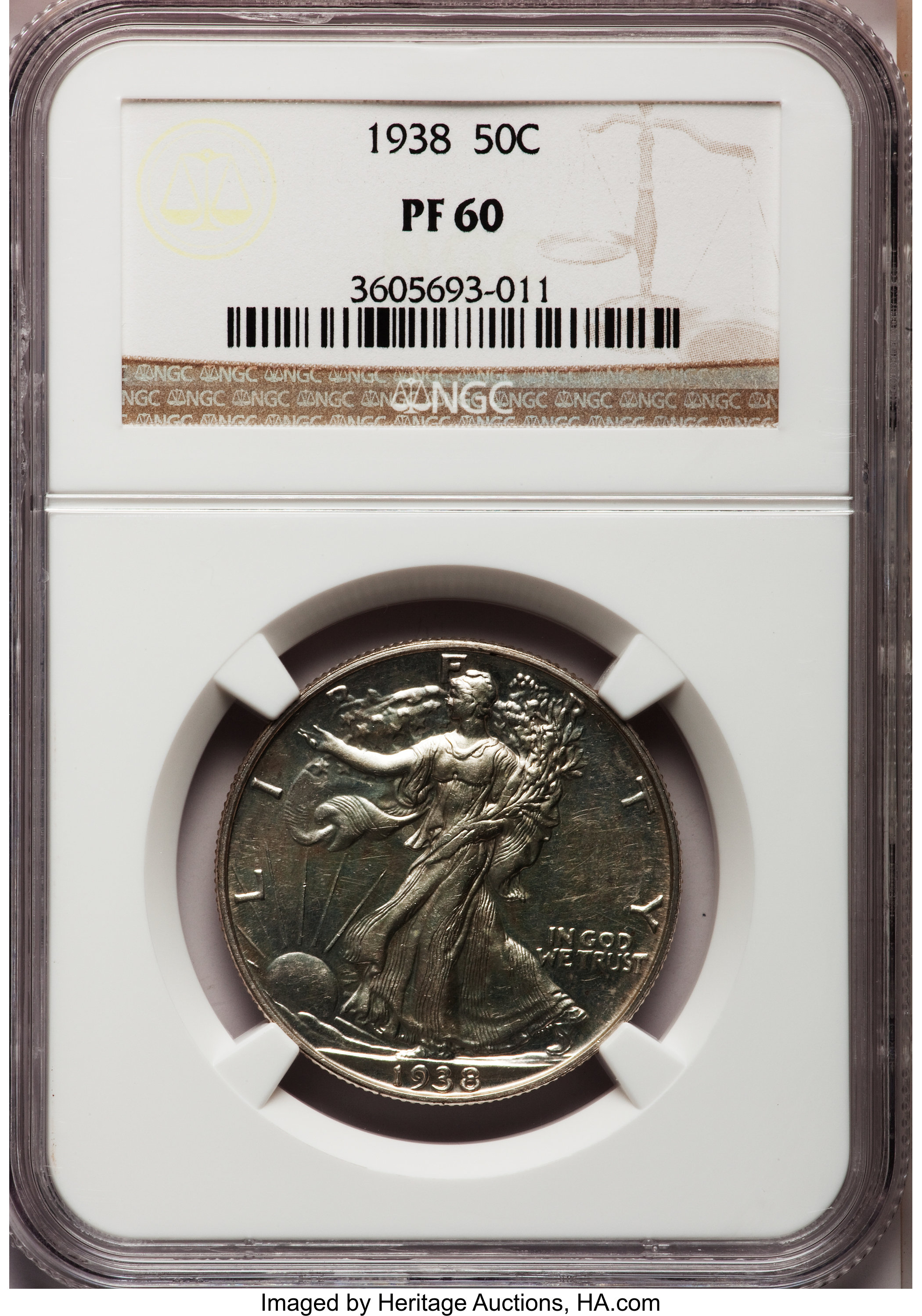 1938 50C PR60 NGC. NGC Census: (2/1699). PCGS Population (5/2367). Mintage: 8,152. Numismedia Wsl. Price for problem free N...