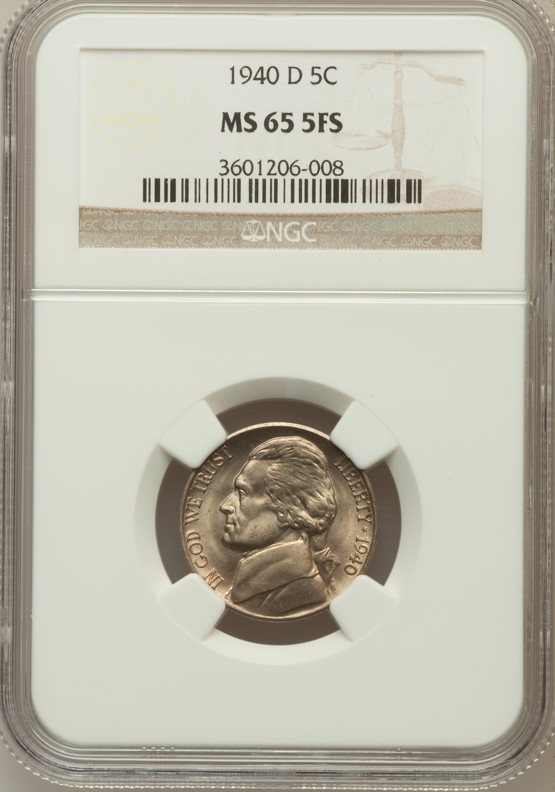 1940-D 5C MS65 5 Full Steps NGC. NGC Census: (52/109). PCGS Population (758/983). Numismedia Wsl. Price for problem free N...