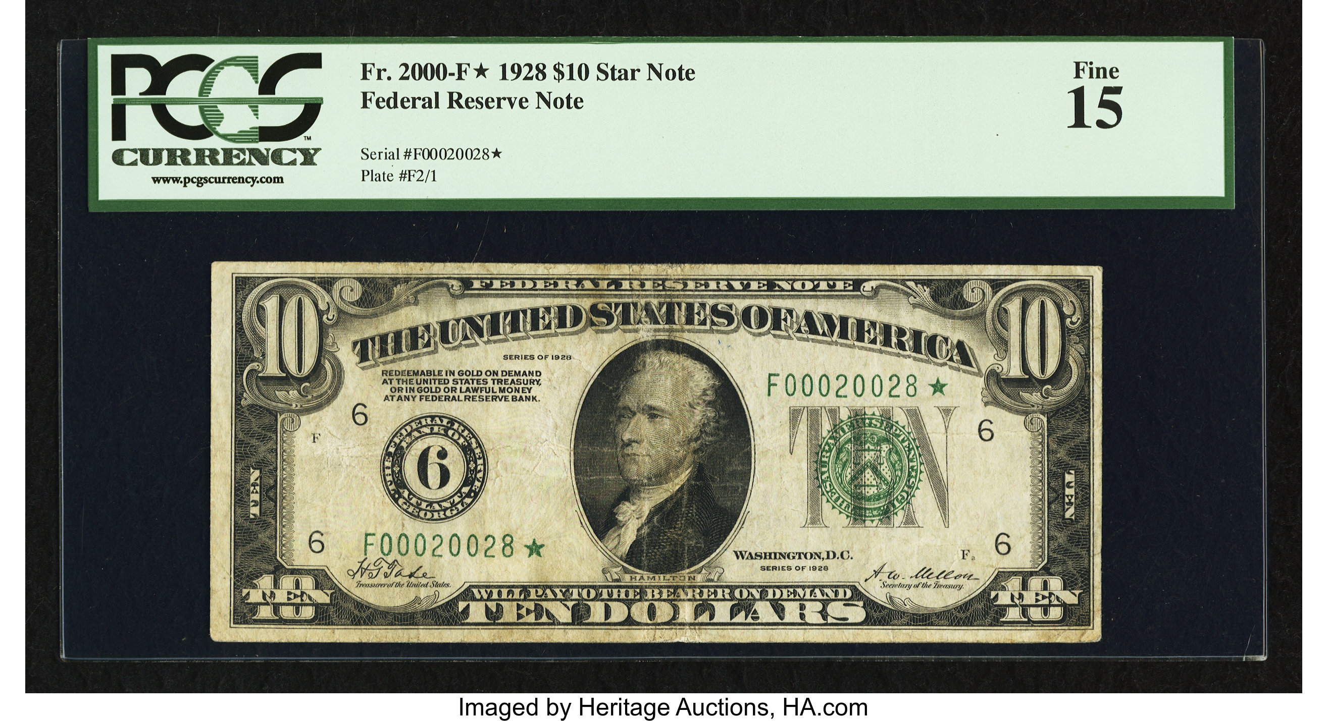 image for: Scarce Fr. 2000-F* $10 1928 Federal Reserve Note. PCGS Fine 15....