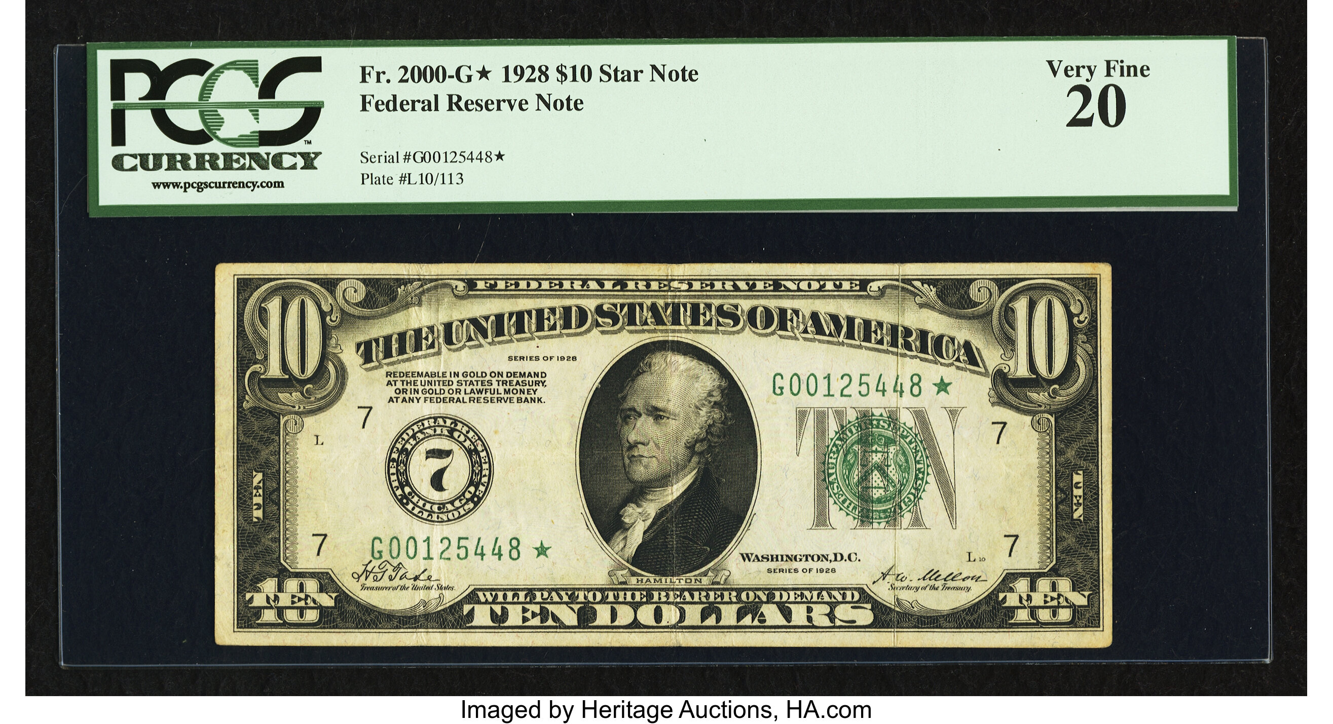 image for: Fr. 2000-G* $10 1928 Federal Reserve Note. PCGS Very Fine 20....