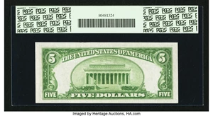 image for: Fr. 1956-I $5 1934 Non-Mule Dark Green Seal Federal Reserve Note. PCGS Choice About New 55PPQ....
