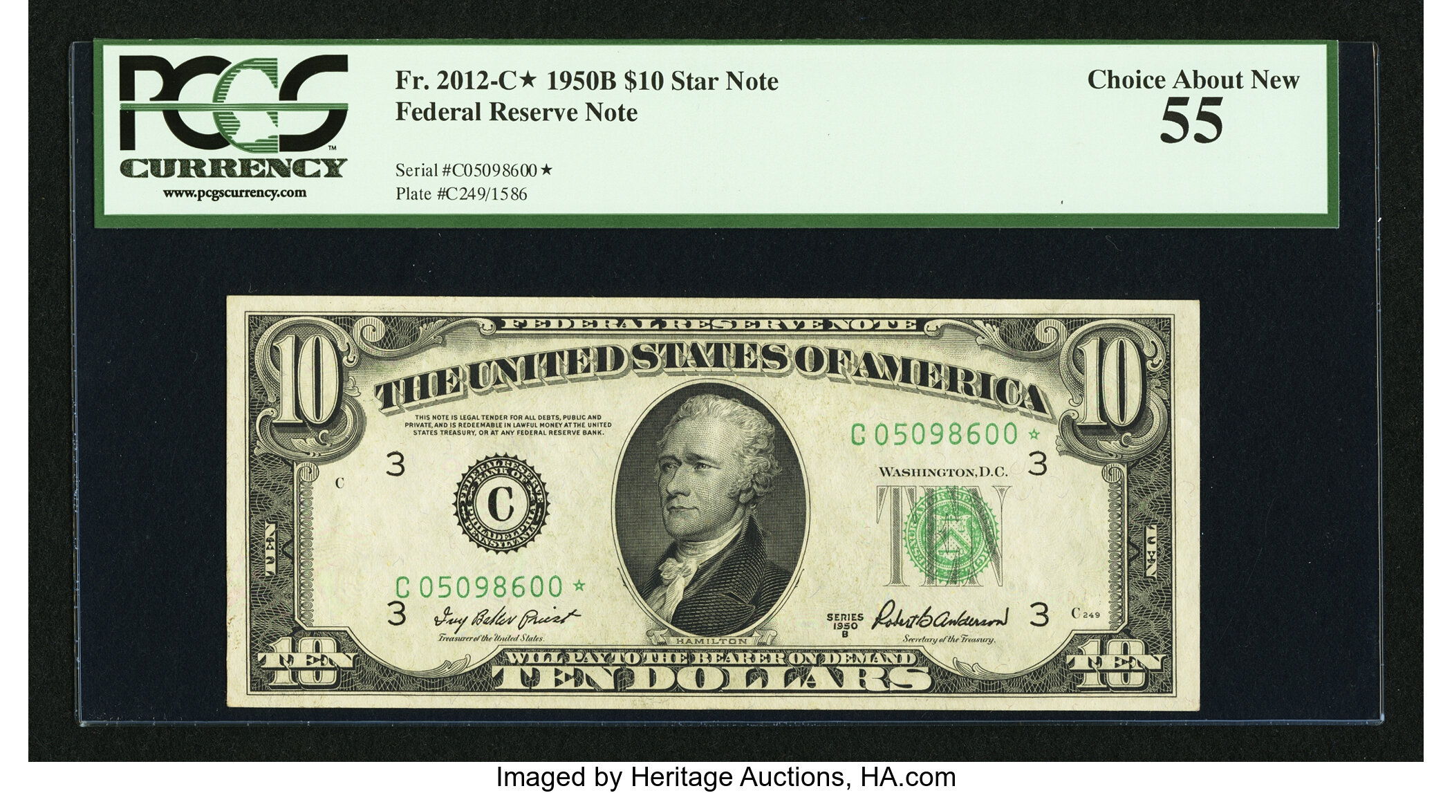 image for: Fr. 2012-C* $10 1950B Federal Reserve Note. PCGS Choice About New 55....