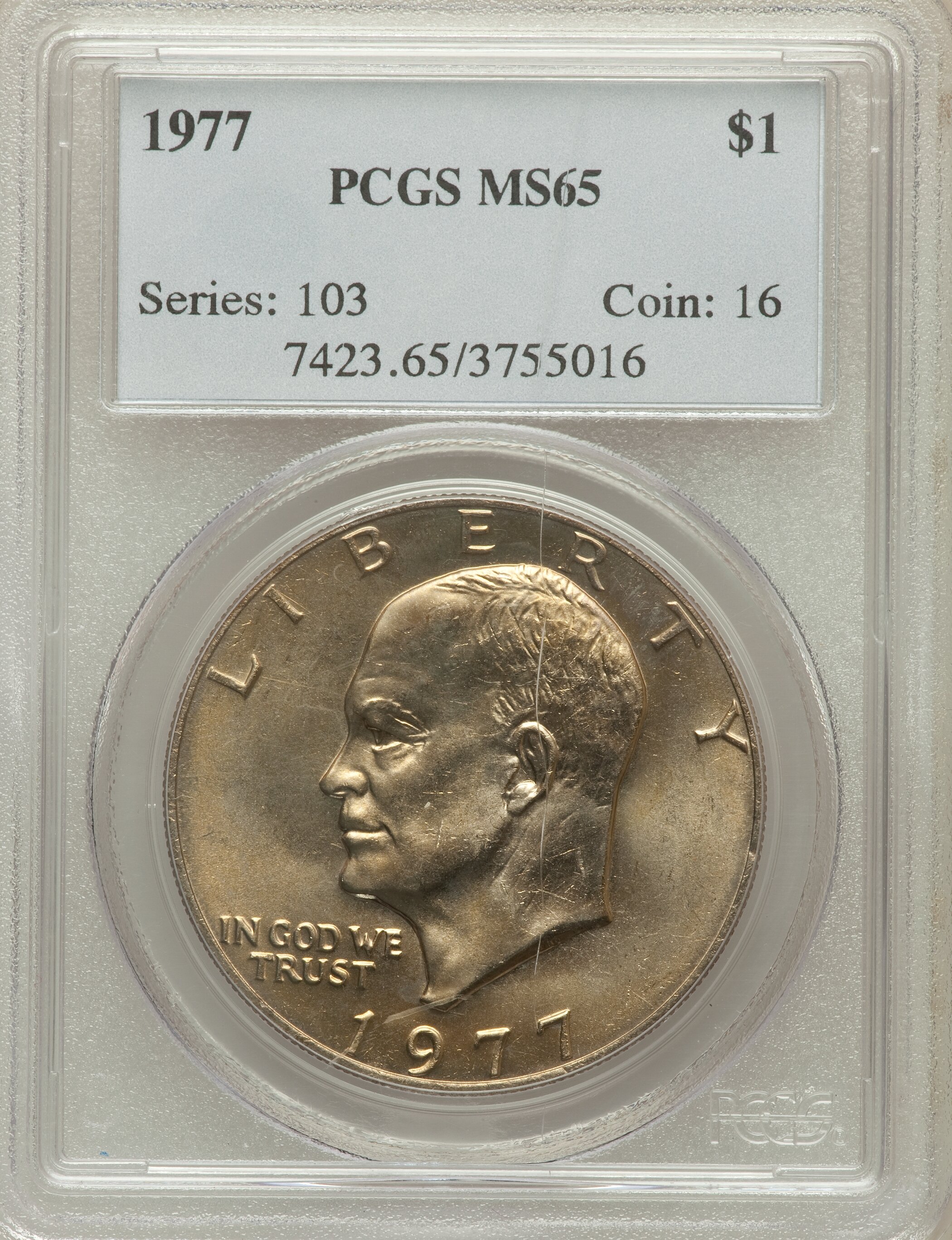 1977 $1 MS65 PCGS. PCGS Population (1198/820). NGC Census: (1751/292). Mintage: 12,596,000. Numismedia Wsl. Price for probl...