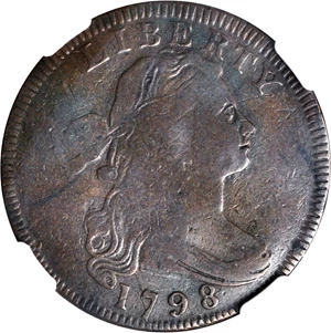 image for: 1798 Draped Bust Cent. S-155. Rarity-3. Noyes Die State B. Reverse of 1795. Fine-12 BN (NGC).