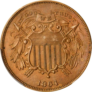image for: 1864 Two-Cent Piece. FS-401. Small Motto. Proof-63 BN (PCGS).