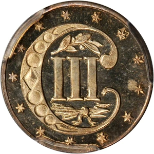 image for: 1858 Silver Three-Cent Piece. Proof-66 Cameo (PCGS). CAC. Secure Holder.