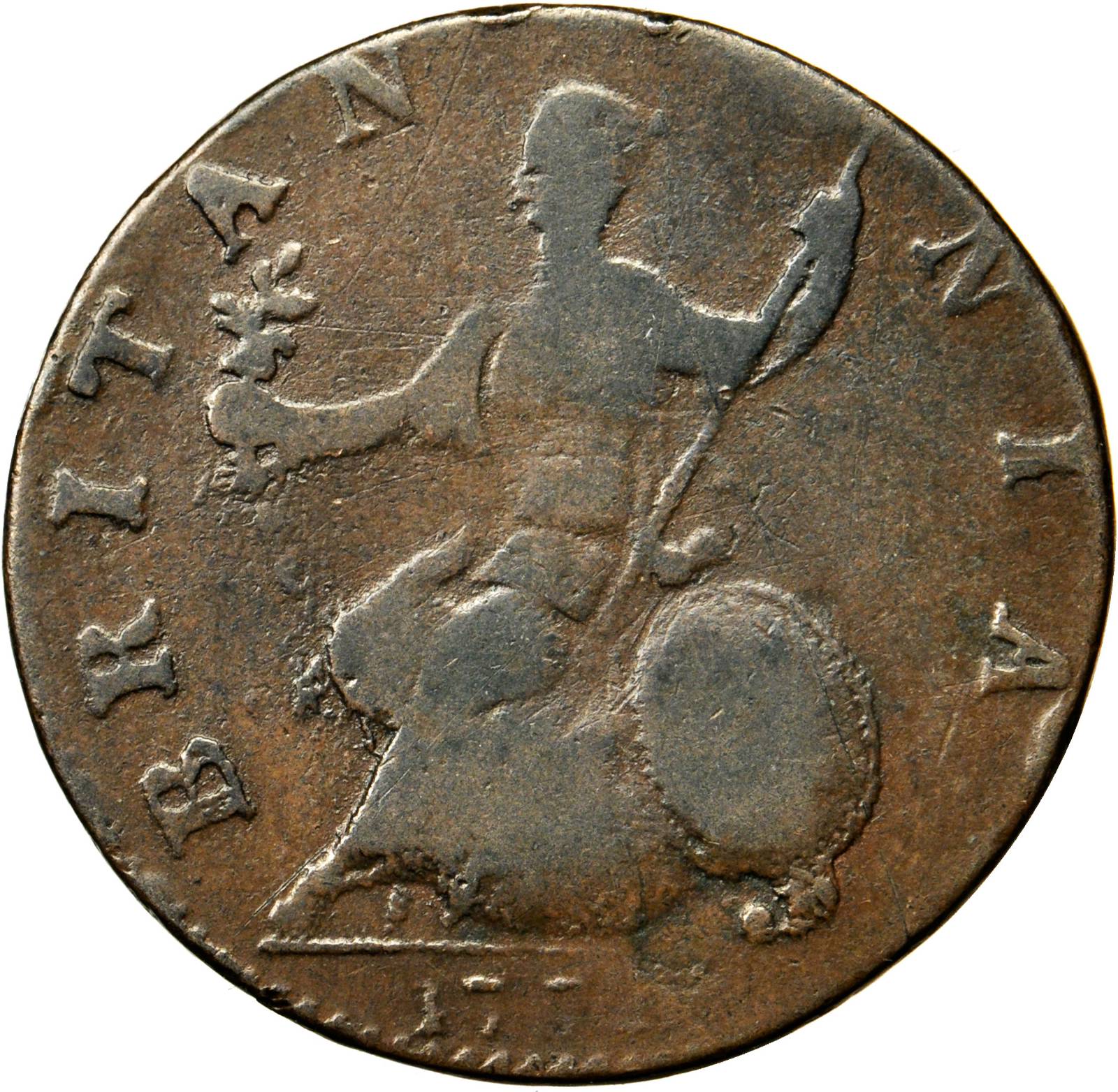 image for: 1772 Machin's Mills Halfpenny. Vlack 24-72C, W-7740. Rarity-6+. GEORGIVS III. VG-10 (PCGS).