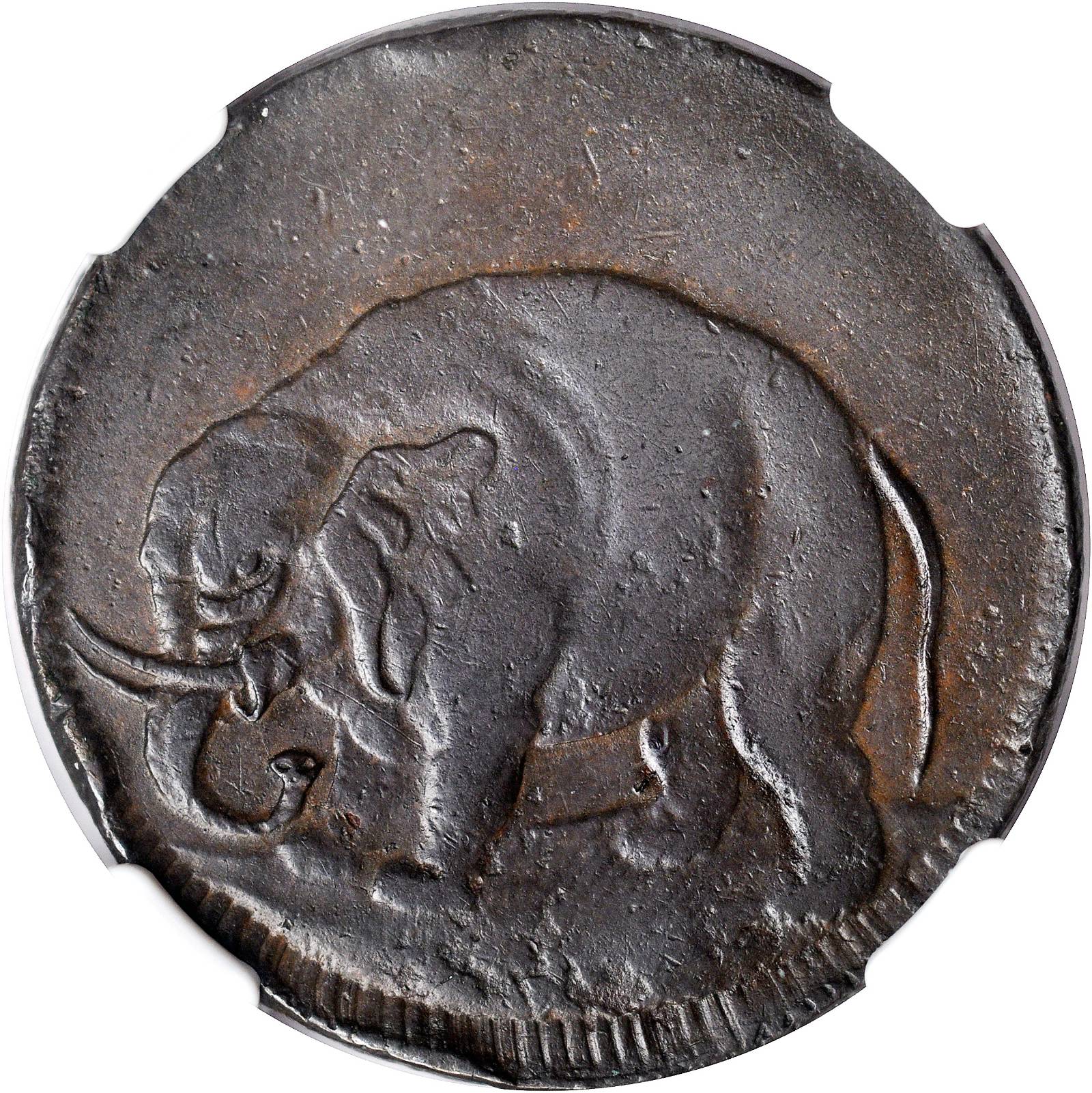image for: Undated (Circa 1694) London Elephant Token. GOD PRESERVE LONDON. Hodder 2-B, W-12040. Thick Planchet. EF Details--Rim Damage (NGC).