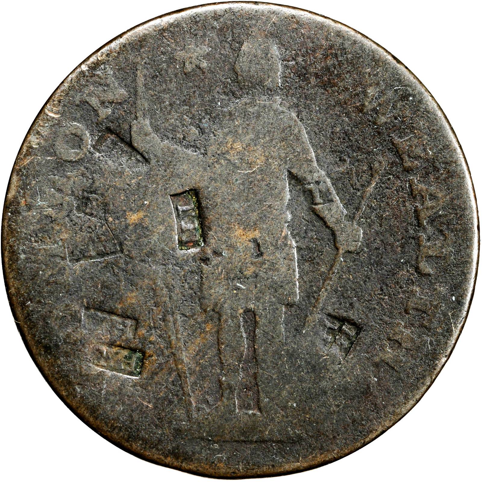 1788 Massachusetts Cent. Ryder 10-L, W-6280. Rarity-2+. Period After MASSACHUSETTS--TH Counterstamp--Good-4.