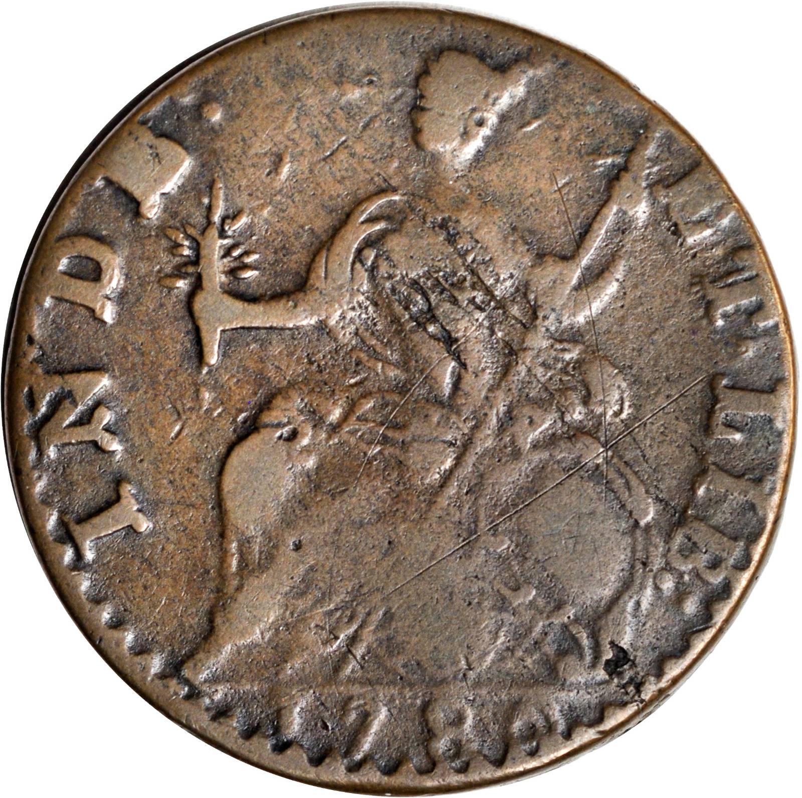 image for: 1786 Connecticut Copper. Miller 5.7-H.1, W-2610. Rarity-6-. Draped Bust. VF-25.