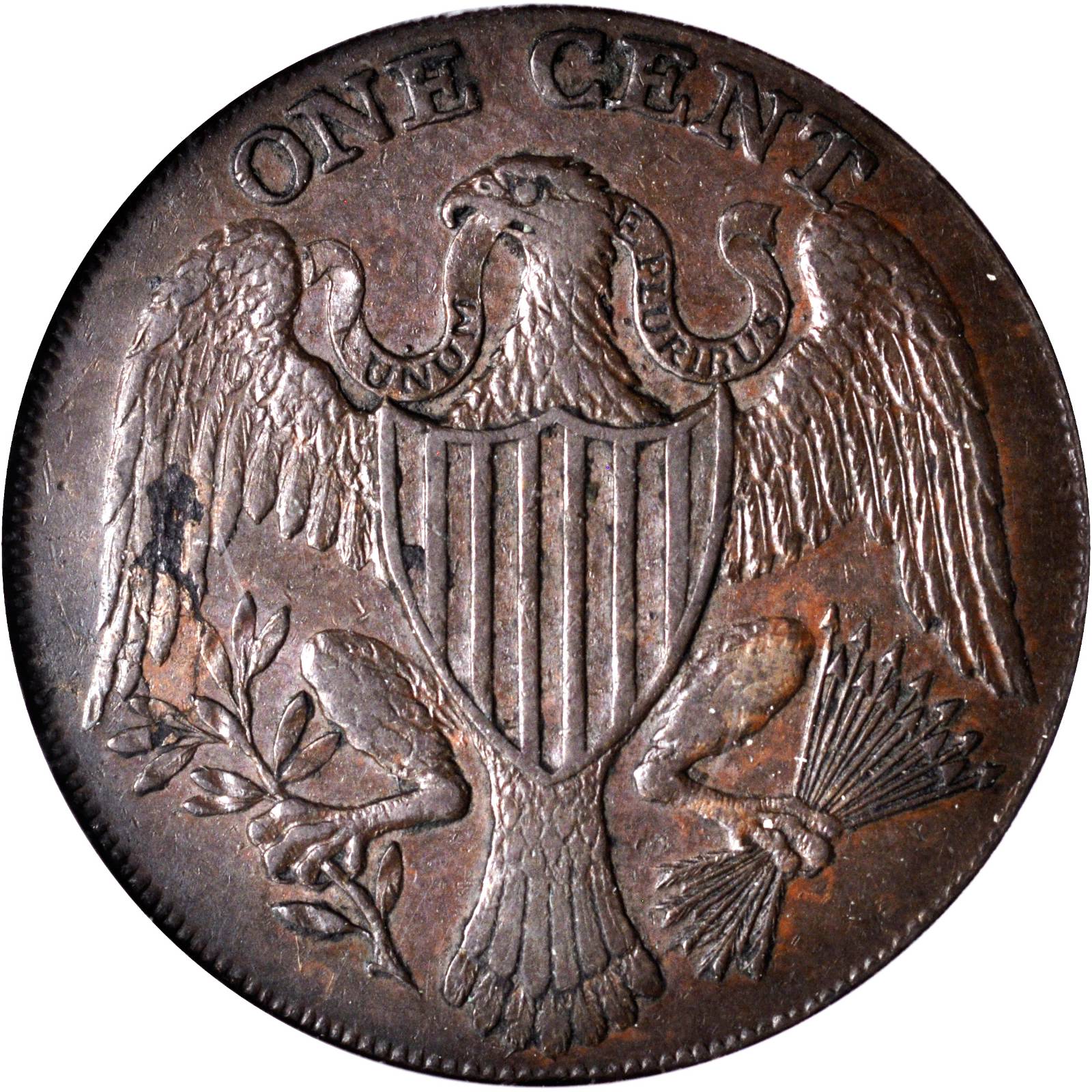 image for: 1791 Washington Large Eagle Cent. Baker-15, W-10610. Rarity-2. Lettered Edge. AU-53 (NGC).