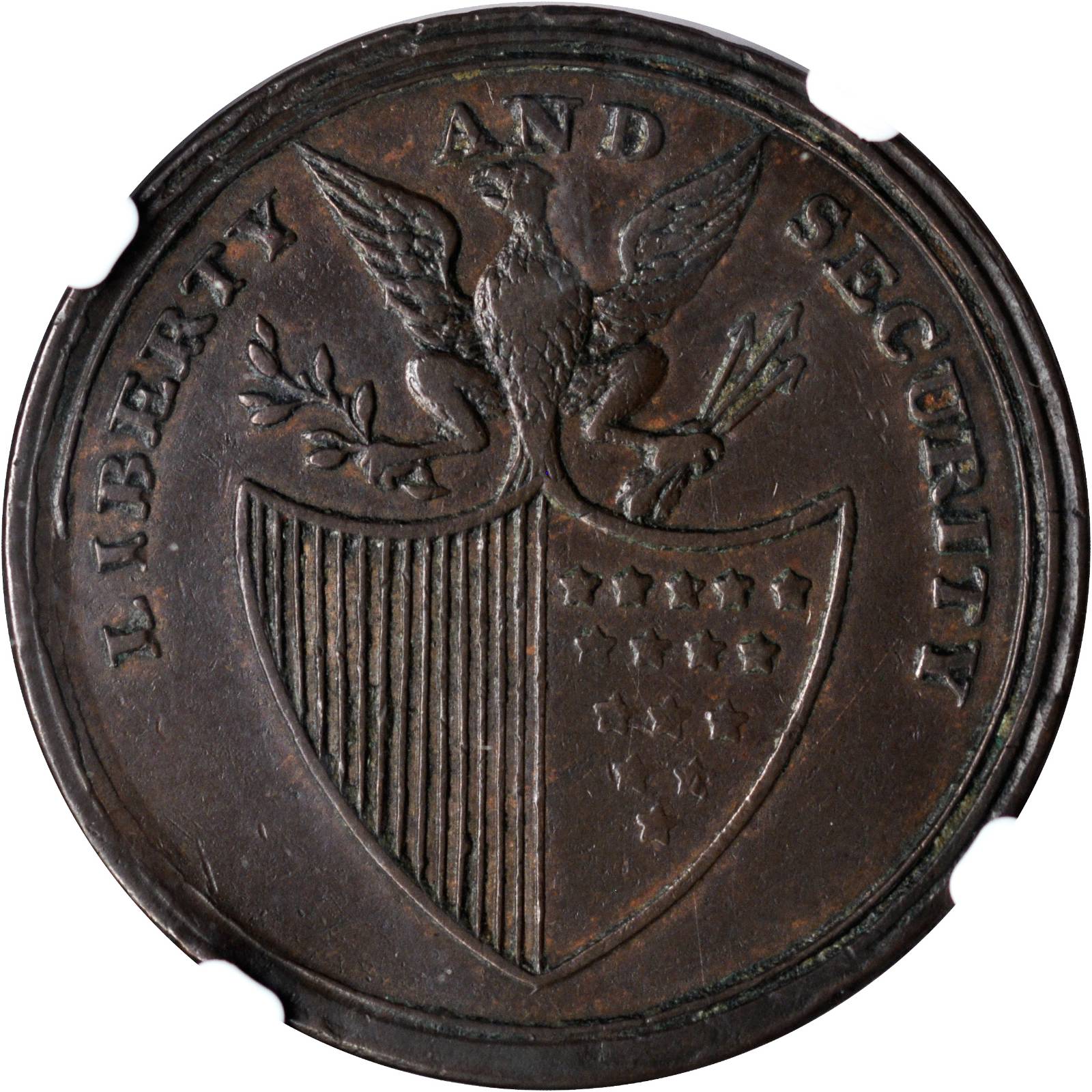 image for: Undated (1795) Washington Liberty and Security Penny. Baker-30, W-11050. Rarity-2. ASYLUM Edge. EF-40 (NGC).