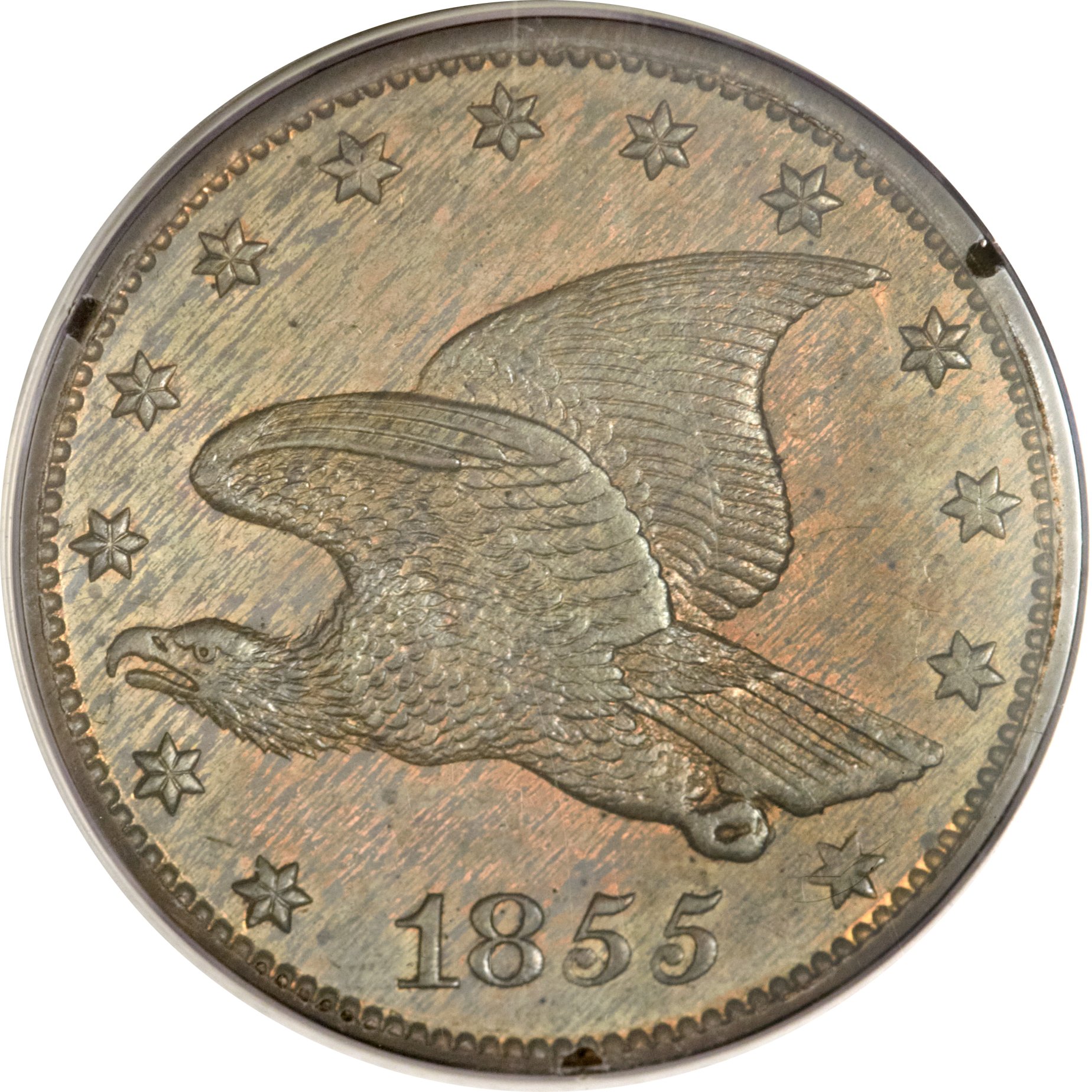 image for: 1855 P1C Flying Eagle Cent, Judd-167 Original, Pollock-193, R.5, PR64 Red and Brown PCGS....