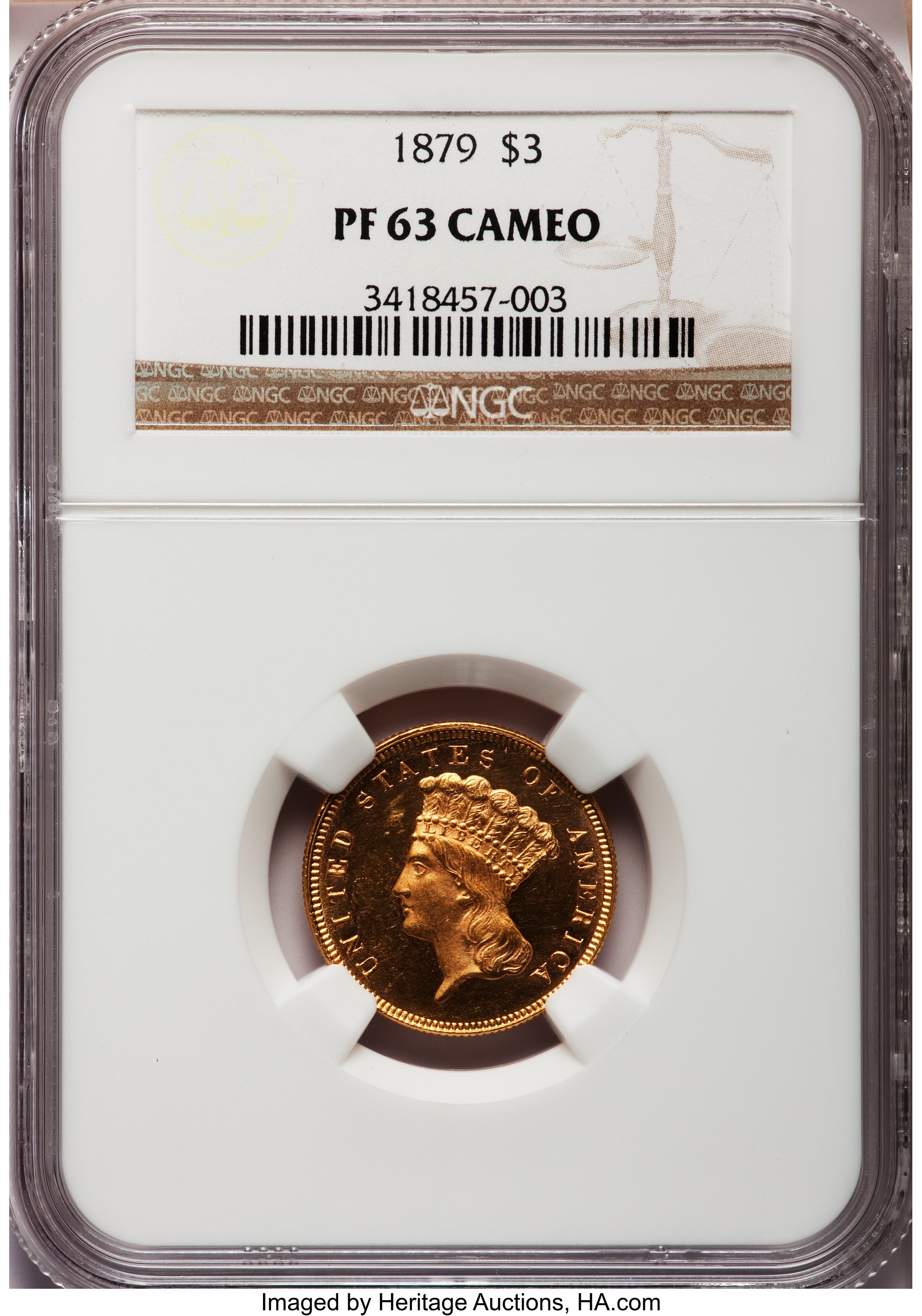image for: 1879 $3 PR63 Cameo NGC....