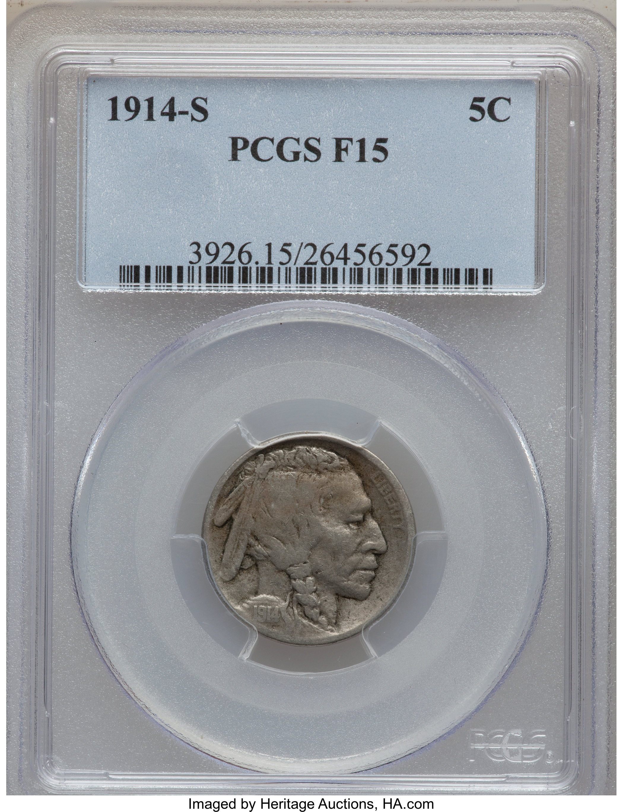 1914-S 5C Fine 15 PCGS. PCGS Population (13/1665). NGC Census: (5/1281). Mintage: 3,470,000. Numismedia Wsl. Price for prob...