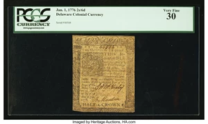 image for: Delaware January 1, 1776 2s 6d PCGS Very Fine 30....