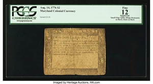 image for: Maryland August 14, 1776 $2 PCGS Apparent Fine 12....
