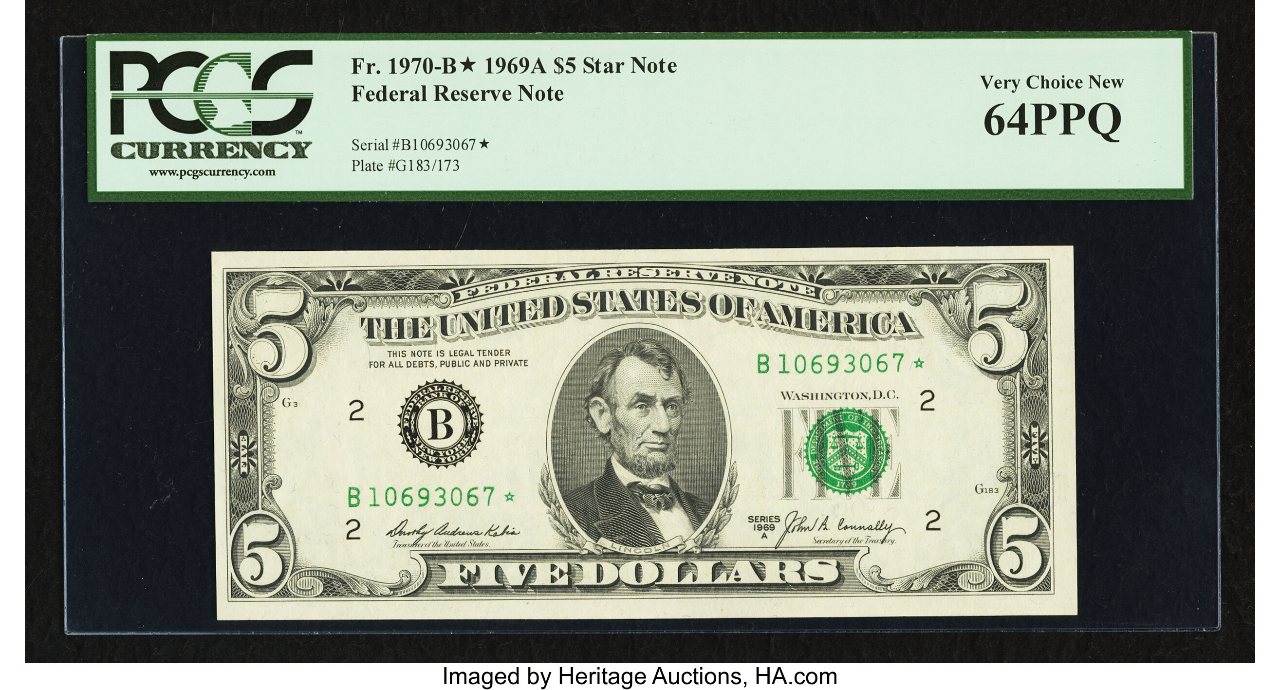 image for: Fr. 1970-B* $5 1969A Federal Reserve Star Note. PCGS Very Choice New 64PPQ....
