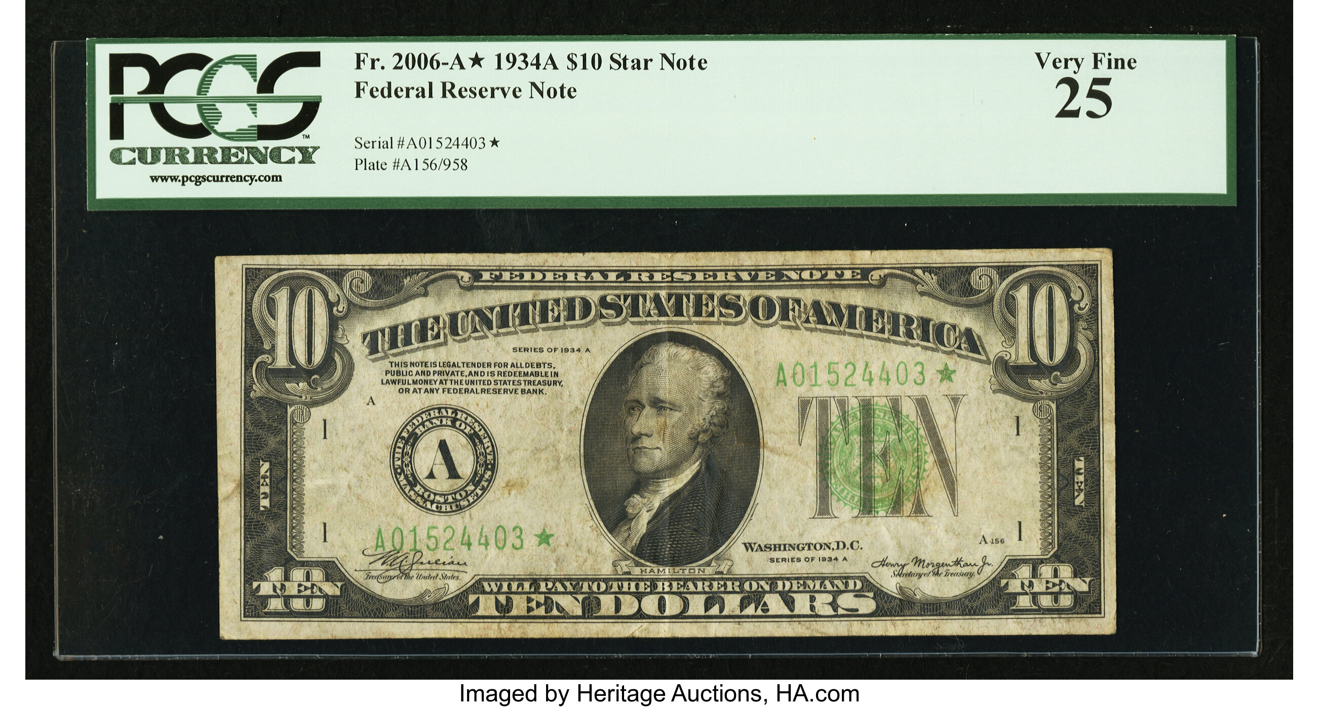 image for: Fr. 2006-A* $10 1934A Federal Reserve Note. PCGS Very Fine 25....