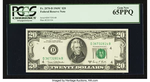 image for: Fr. 2070-D $20 1969C Federal Reserve Note. PCGS Gem New 65PPQ....