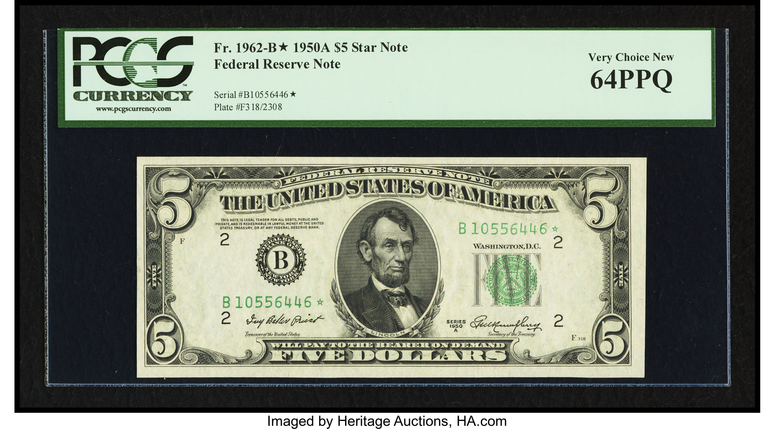 image for: Fr. 1962-B* $5 1950A Federal Reserve Star Note. PCGS Very Choice New 64PPQ....
