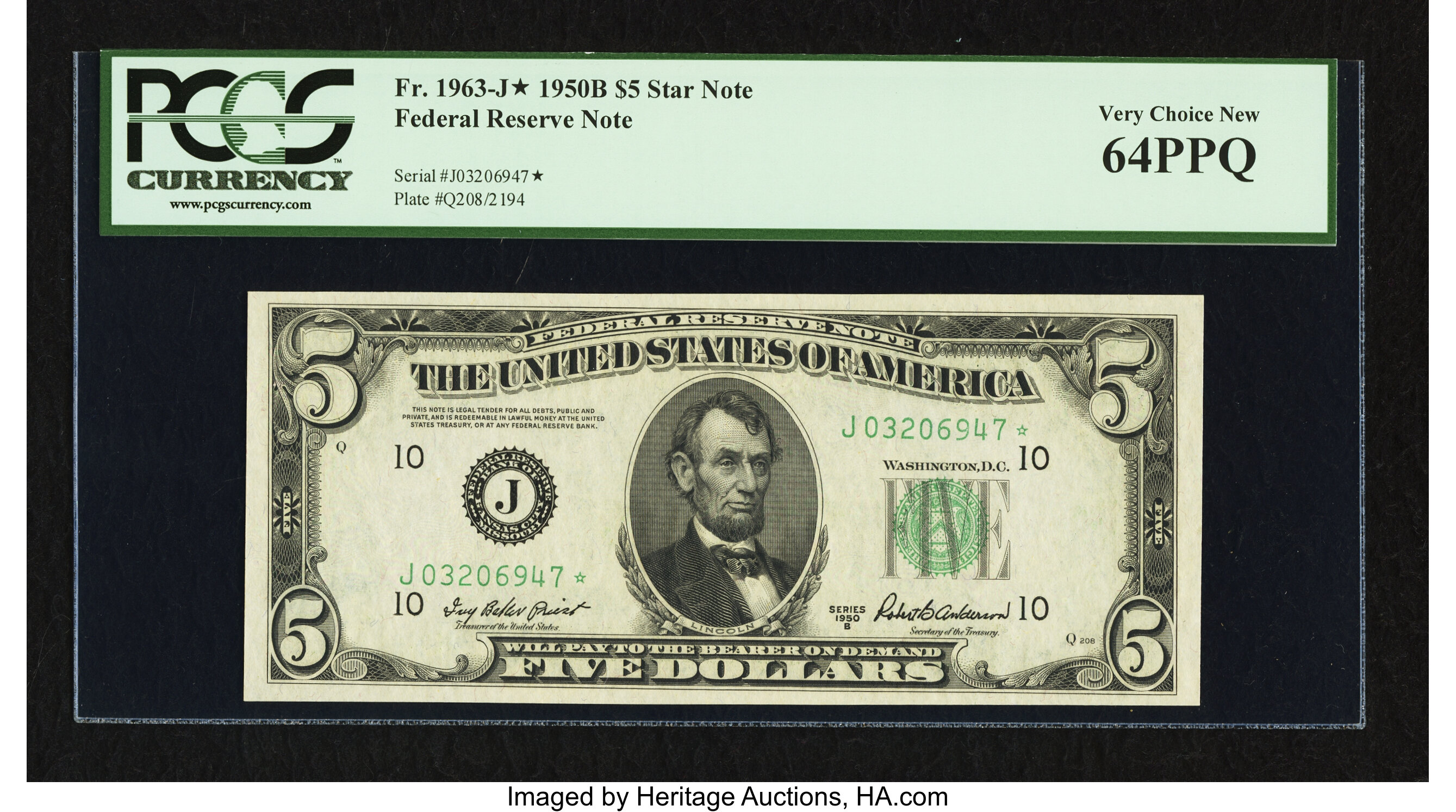 image for: Fr. 1963-J* $5 1950B Federal Reserve Star Note. PCGS Very Choice New 64PPQ....
