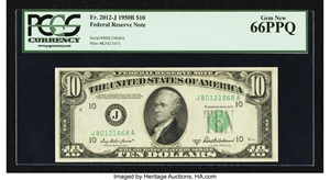 image for: Fr. 2012-J $10 1950B Federal Reserve Note. PCGS Gem New 66PPQ....