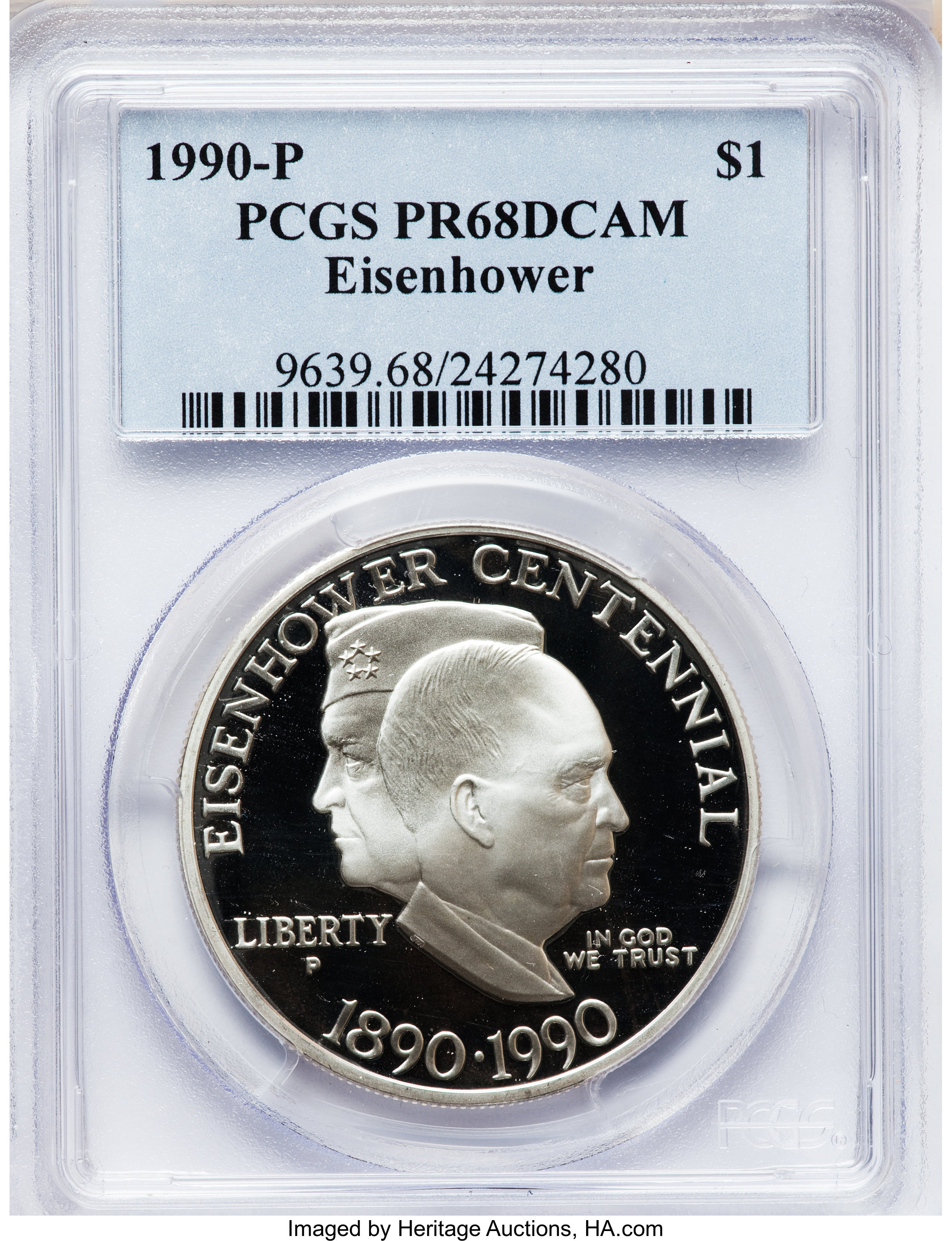 1990-P $1 Eisenhower Silver Dollar PR68 Deep Cameo PCGS. PCGS Population (312/5870). NGC Census: (85/3351). Mintage: 1,144,...