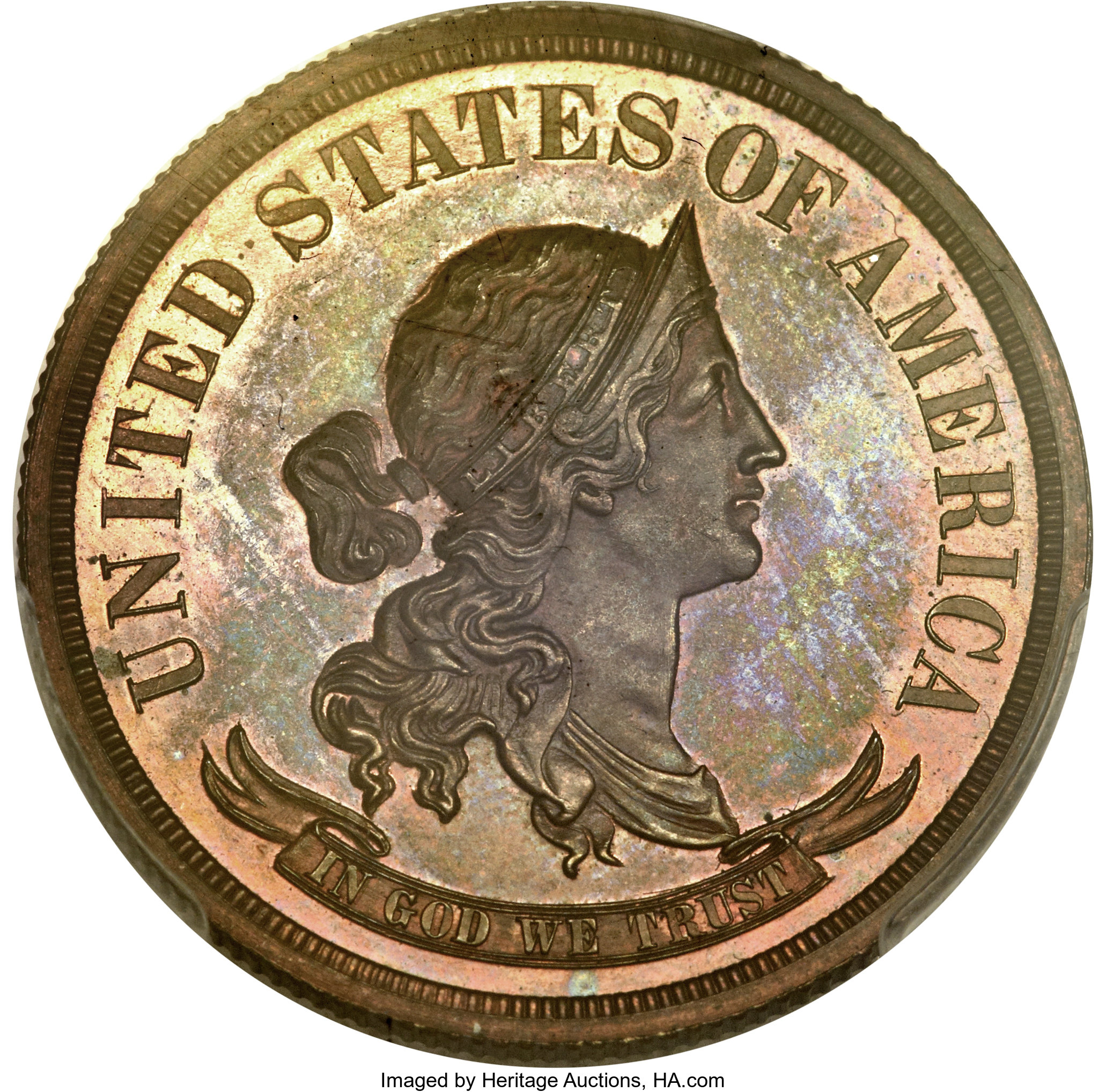 image for: 1869 50C Standard Silver Half Dollar, Judd-750, Pollock-833, R.7, PR66 Red and Brown PCGS Secure. CAC....