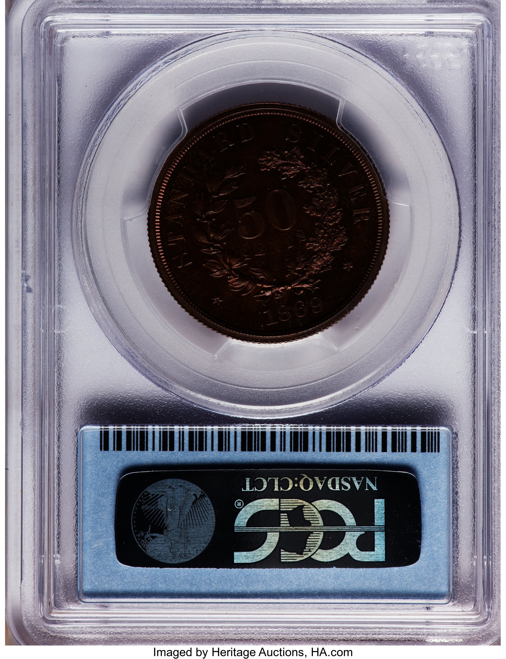 image for: 1869 50C Standard Silver Half Dollar, Judd-750, Pollock-833, R.7, PR66 Red and Brown PCGS Secure. CAC....