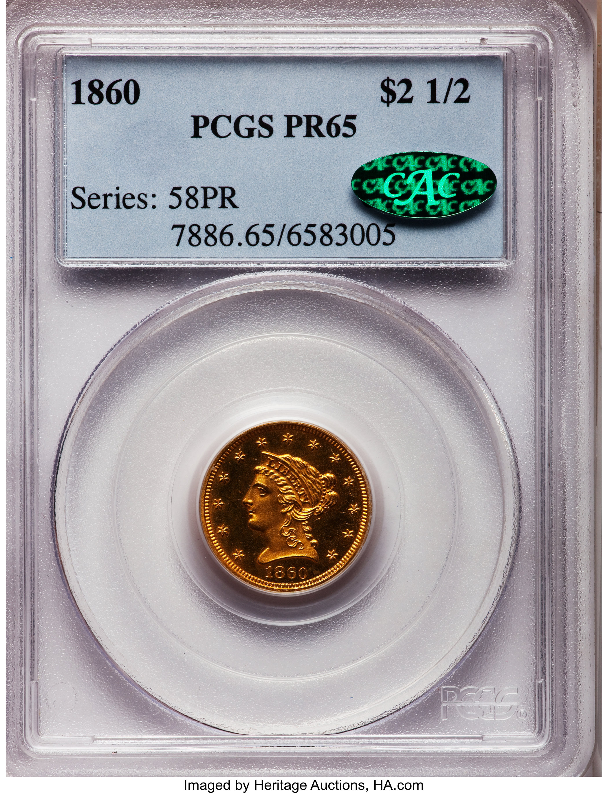 image for: 1860 $2 1/2 PR65 PCGS. CAC....