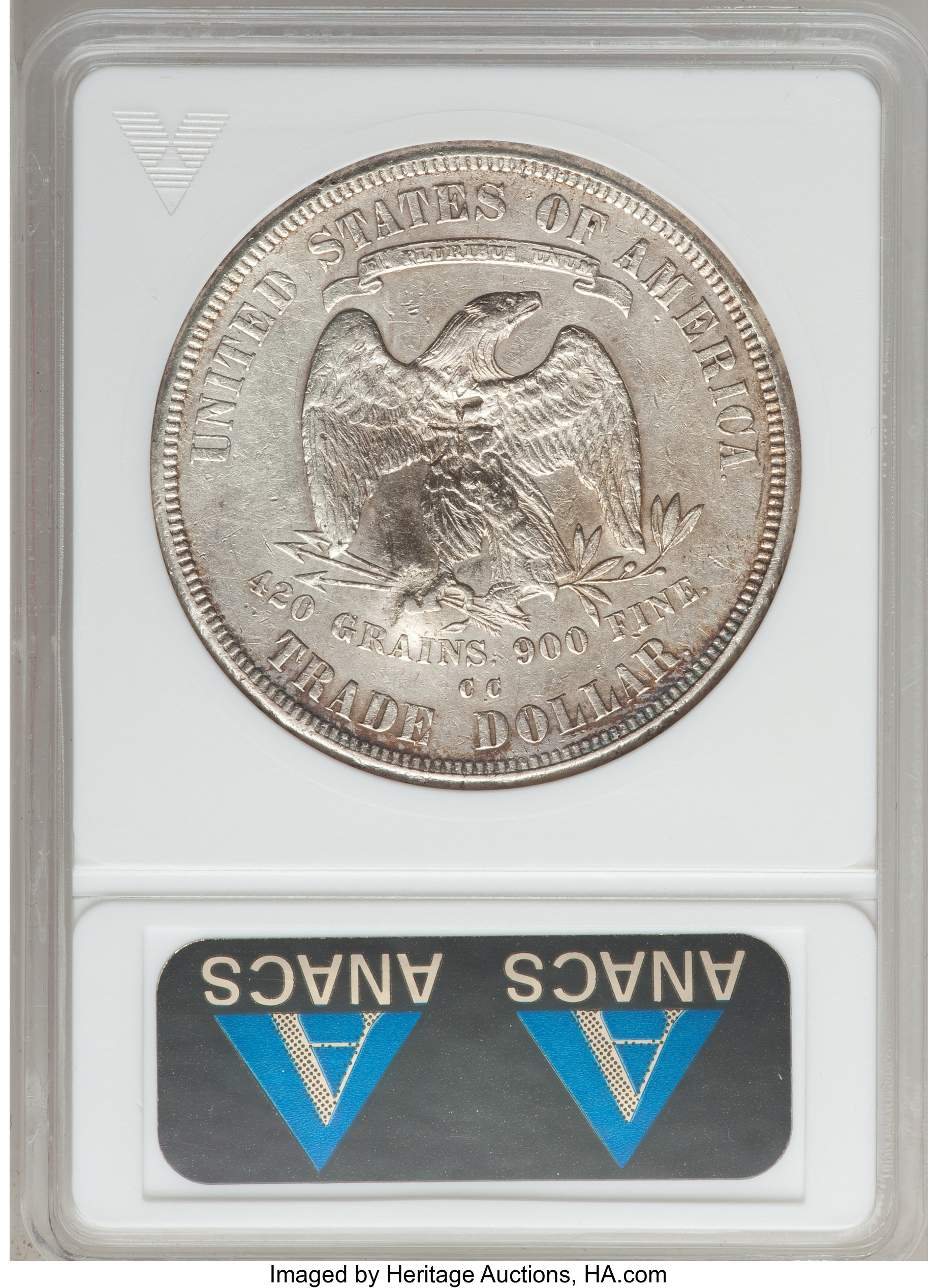 image for: 1876-CC T$1 Chop Mark -- Cleaned -- ANACS. AU50 Details. NGC Census: (0/0). PCGS Population (1/11).   (#87042)...